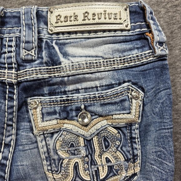 Rock Revival Jeans Womens 24 Bootcut Nadine Distressed Rhinestone Embroidered - Picture 7 of 11